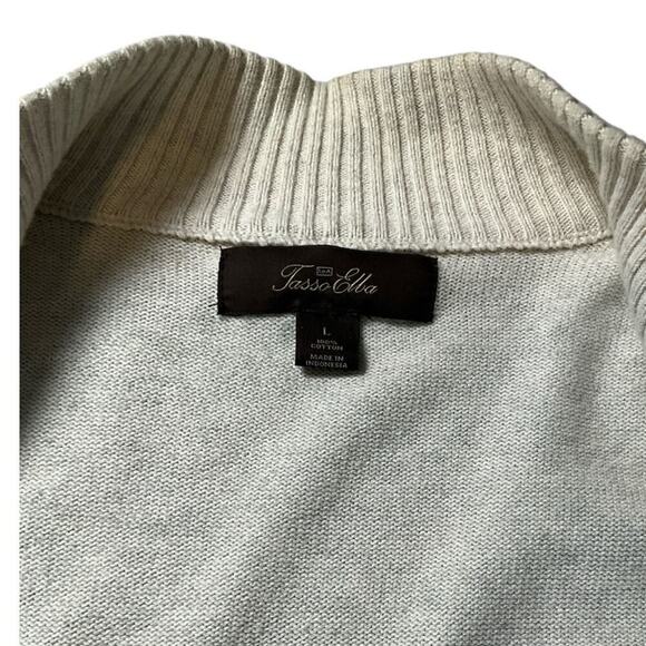 Tasso Ella 100% Cotton Full Zip Knit Cardigan Sweater Mens Tan/Blue Mock Collar - Picture 8 of 8